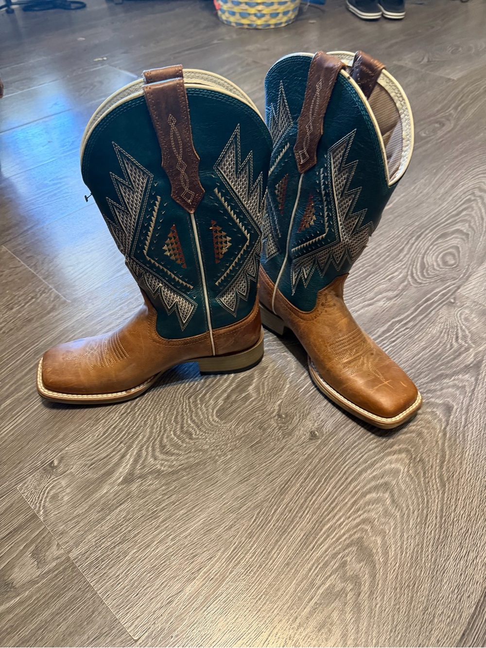 Ariat Brown and Teal Western Heeled Boots - Picture 2 of 3